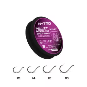   Nytro NTO-B2 Pellet Waggler 10 0,23mm 61cm Vorgebundener Haken mit Öhr, widerhakenlos, mit Köderring 8 Stück