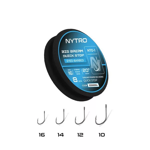 Nytro NTO1 Big Bream 14 0,15mm 50cm Vorgebundener Öhrhaken, mit Widerhaken, mit Quick-Stop 8 Stück